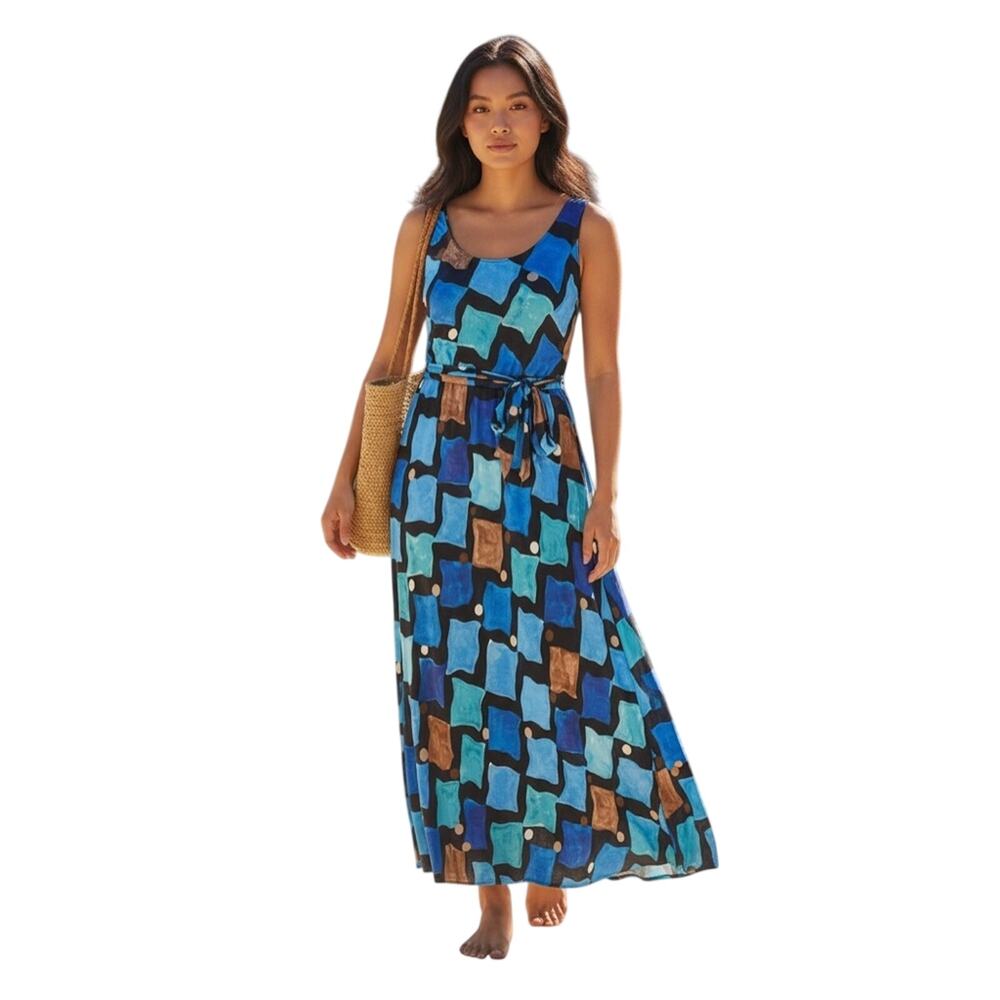 NIC+ZOE $198 Bianca Sea Glass Sleeveless Maxi Dress in Blue Multi Size XS